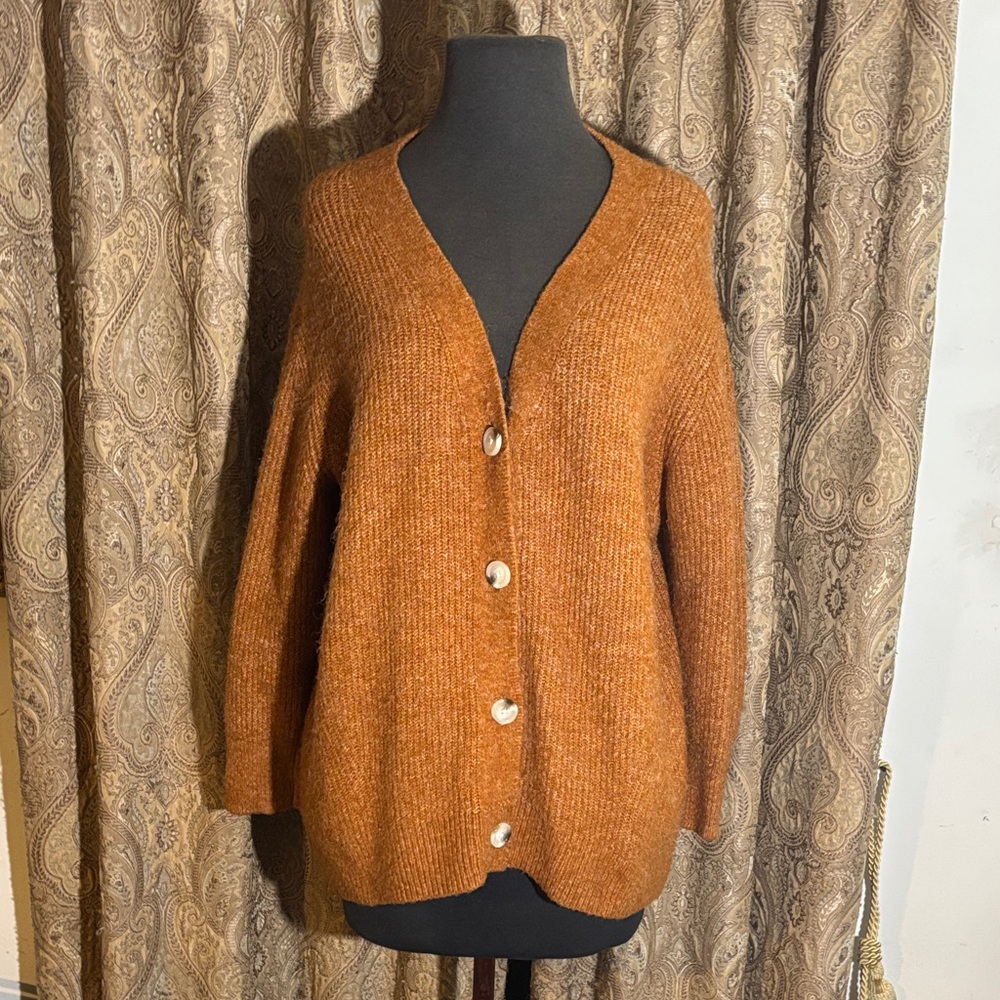 Women's oversized Orange Button-Up Sweater